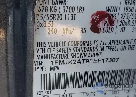 2015 Ford Expedition El Limited from USA, damaged, VIN 1FMJK2AT9FEF17307